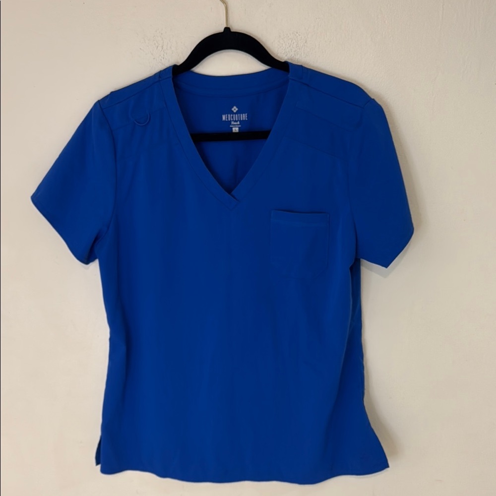 Med Couture Blue Fitted Short Sleeve Scrub Top